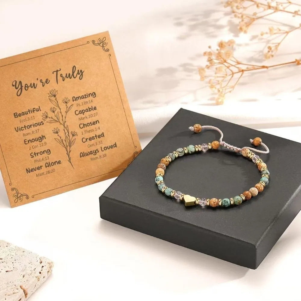 Inspirational Bead Bracelet Gift for Her | Handmade Wish Bracelet with Message Card | Motivational Boho Heart Bracelet