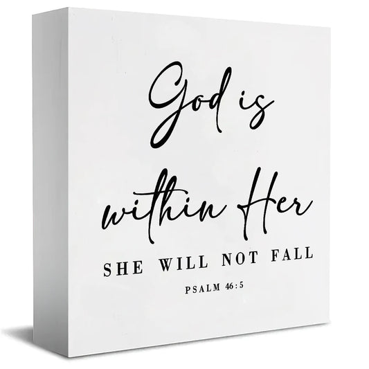 GOD IS WITHIN HER, SHE WILL NOT FALL Bible Verse Art Print - Psalms 46:5  Inspirational Art Wood Desktop Ornament, Inspirational