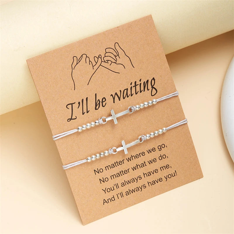 2Pcs/Set New Simple Cross Braided Bracelet for Women Men Handmade Adjustable Friendship Couple Bracelet Christian Prayer Jewelry