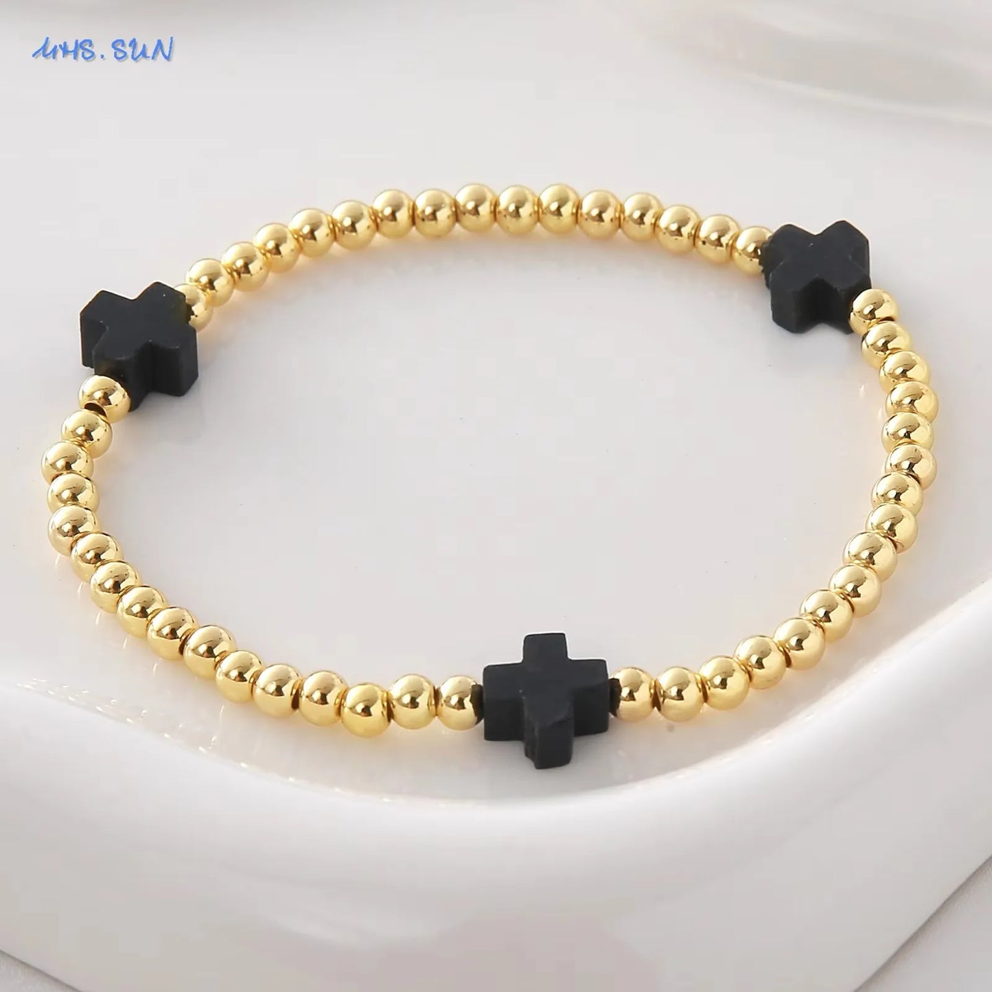 Gold Beaded Cross Bracelet, Christian Bracelet for Women and Men, Faith Jewelry, Inspirational Religious Gift