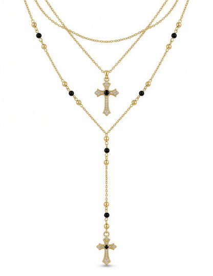 Layered Cross Necklaces for Women Trendy, Bohemian Bead Pearl Y Long Pendant Necklace Set, Vintage Rosary Necklace Adjustable