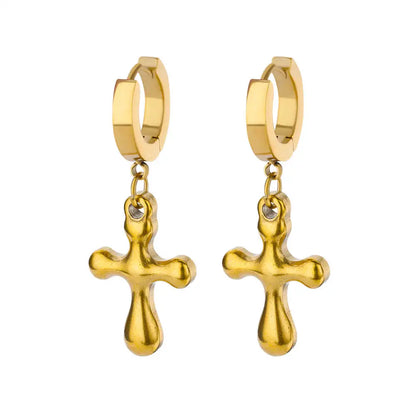 Stainless Steel Zircon Cross Dangle Christian Earrings