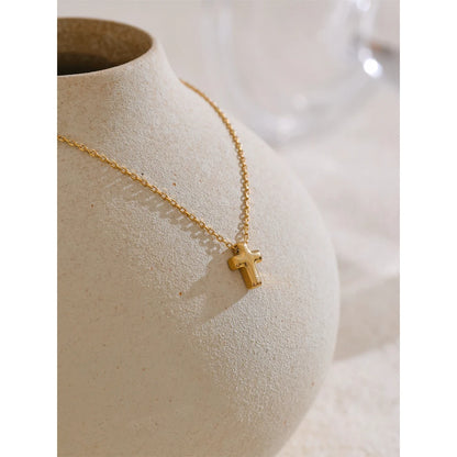 Small  Stainless Steel Chic Cross Casting Charm Pendant Necklace Unique Classic Fashion Jewelry Bijoux Femme