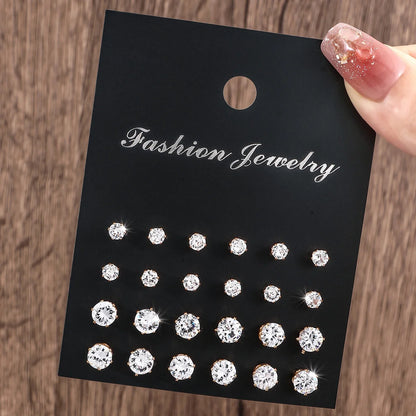 12-Pair Zirconia Stud Earring Set