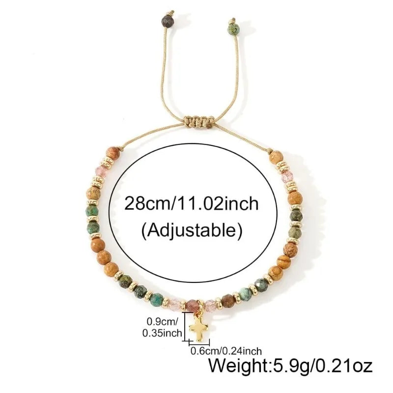 Christian Gifts for Women, Natural Stone Beaded Bracelets, Dainty Trendy Cross Inspirational Religious Jewelry Gifts