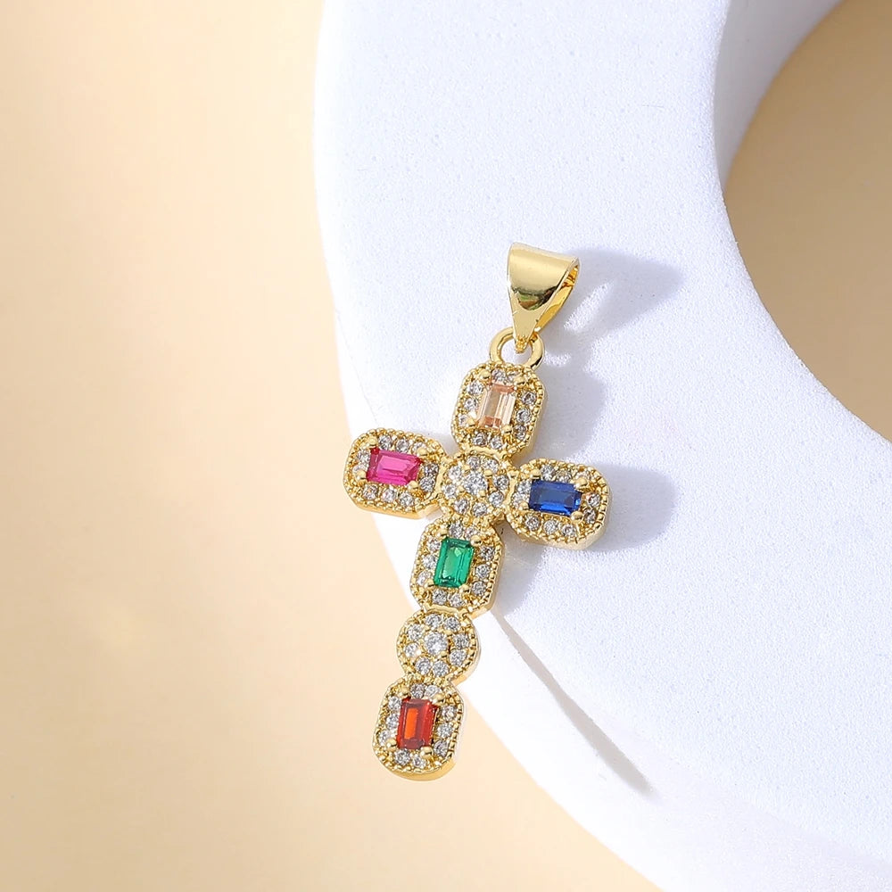 Juya Handmade 18K Real Gold Plated Cubic Zirconia Christian Cross Charms For DIY Rosary Religious Pendant Jewelry Making - Blessings is Here