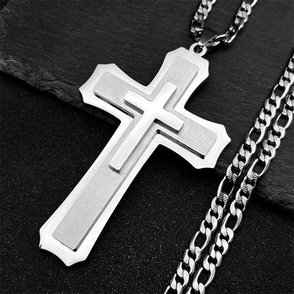 Big Jesus Christian Cross Pendant Necklace for Man Women Stainless Steel Silver Color Link Figaro NK Chain Male Collier Jewelry - Blessings is Here