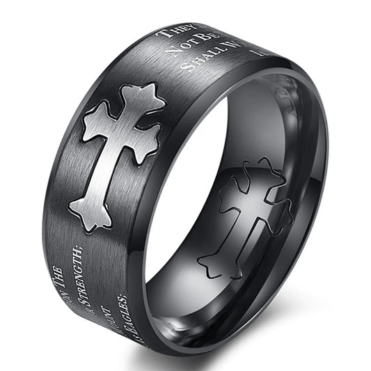 Isaiah Bible Verse Cross Men’s Stainless Steel Ring