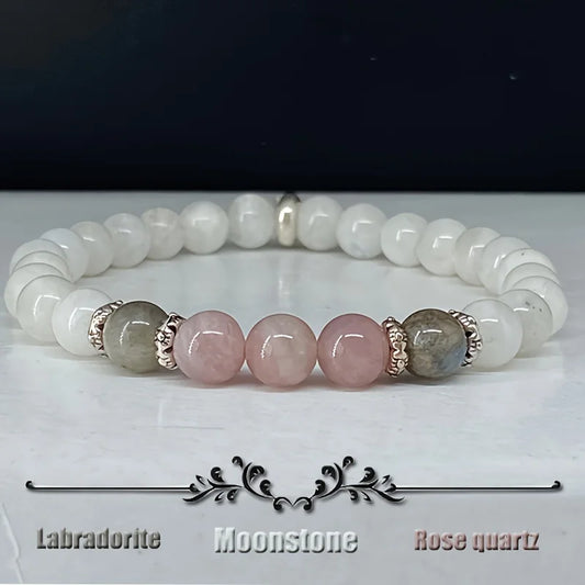 Moonstone Labradorite Rose Quartz Bracelet