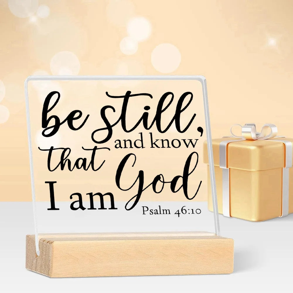 2D Flat, 1pc Square Acrylic Bible Verse Desk Decor with Wooden Base, Christian Scripture Plaque for Women, Inspirational Sign,
