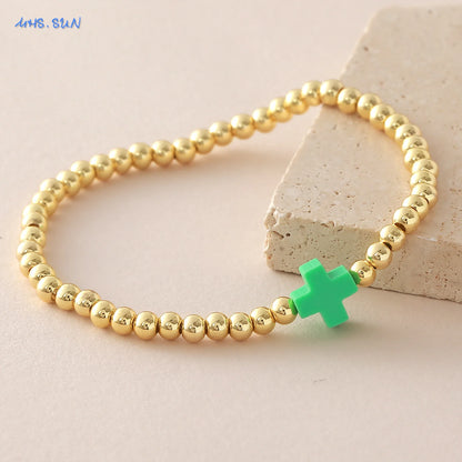 Gold Beaded Cross Bracelet, Christian Bracelet for Women and Men, Faith Jewelry, Inspirational Religious Gift
