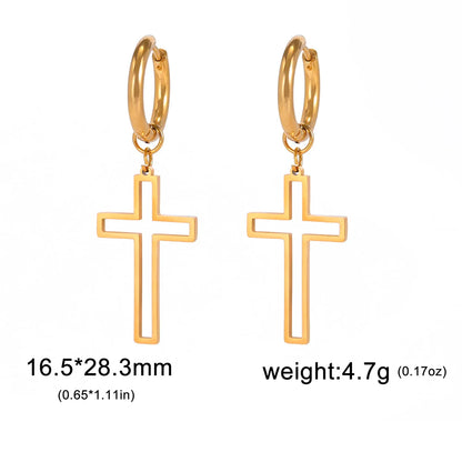 Cross Charm Dangle Earrings Ichthys Jesus Fish Christian Symbol Hoop Earrings Stainless Steel Catholic Amulet