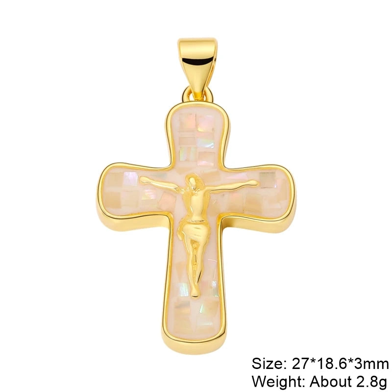 Juya Handmade 18K Real Gold Plated Cubic Zirconia Christian Cross Charms For DIY Rosary Religious Pendant Jewelry Making - Blessings is Here