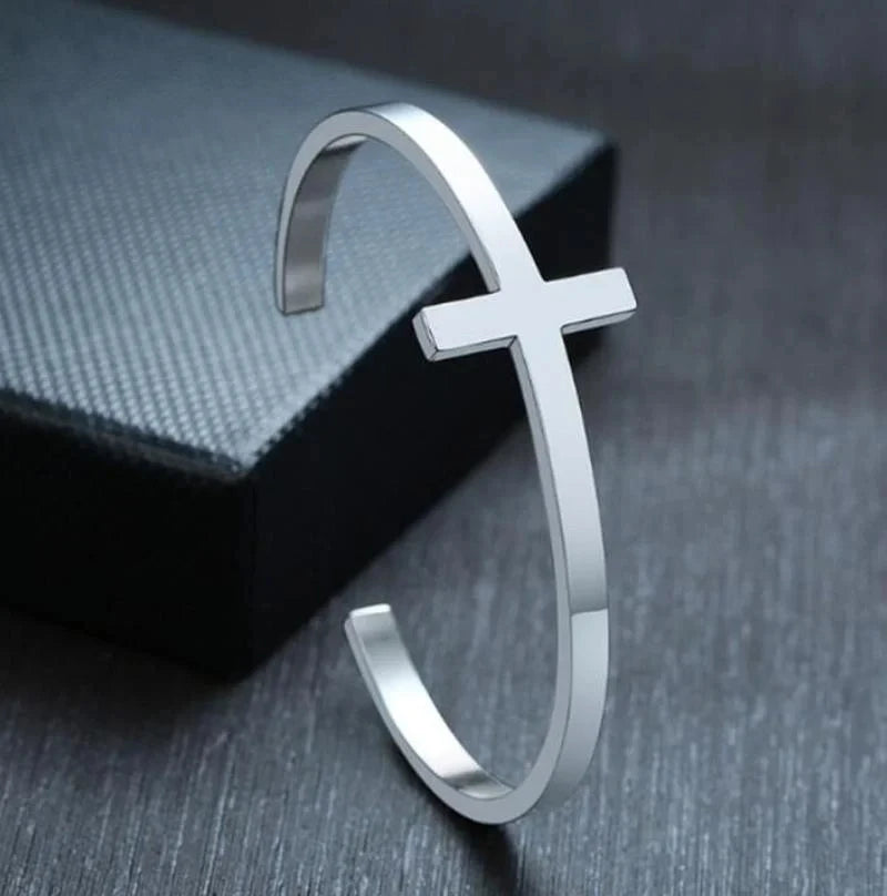 Retro Stainless Steel Christian Cross Cuff Bracelet for Men and Women Praying Catholic Religious Amulet Lucky Jewelry Gift - Blessings is Here