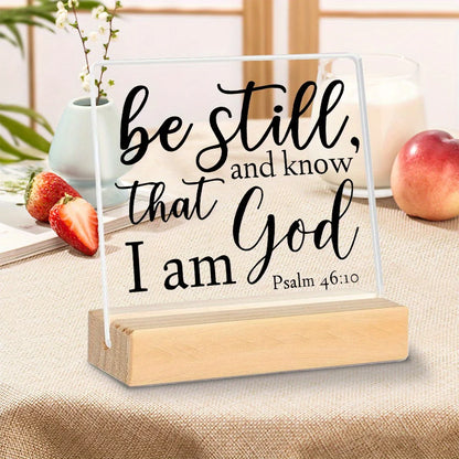 2D Flat, 1pc Square Acrylic Bible Verse Desk Decor with Wooden Base, Christian Scripture Plaque for Women, Inspirational Sign,