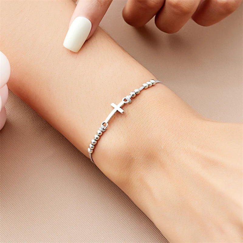 2Pcs/Set New Simple Cross Braided Bracelet for Women Men Handmade Adjustable Friendship Couple Bracelet Christian Prayer Jewelry