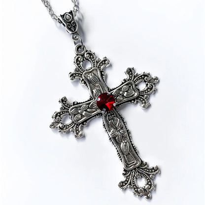 Gothic Unisex Punk Crystal Big Cross Necklace