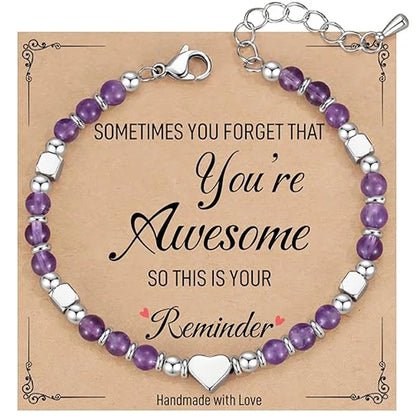 Faith Heart Natural Stone Bracelet for Women – Christian Gift, Adjustable Beaded Bracelet, Meaningful Jewelry Gift for Mom, Daughter, Friend - 1 piece