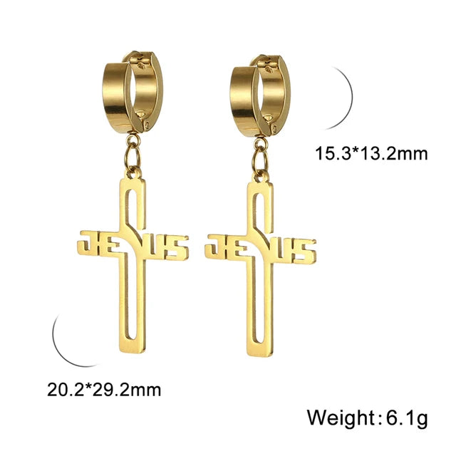 Christian Jesus Cross Dangle Earring for Women Girl Stainless Steel Jewelry Drop Earrings Mother Day Mother Gift