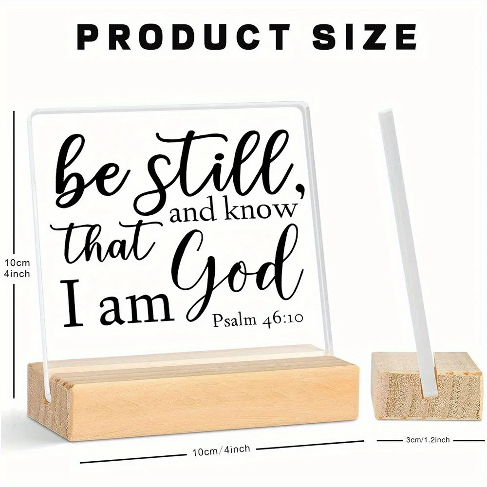 2D Flat, 1pc Square Acrylic Bible Verse Desk Decor with Wooden Base, Christian Scripture Plaque for Women, Inspirational Sign,