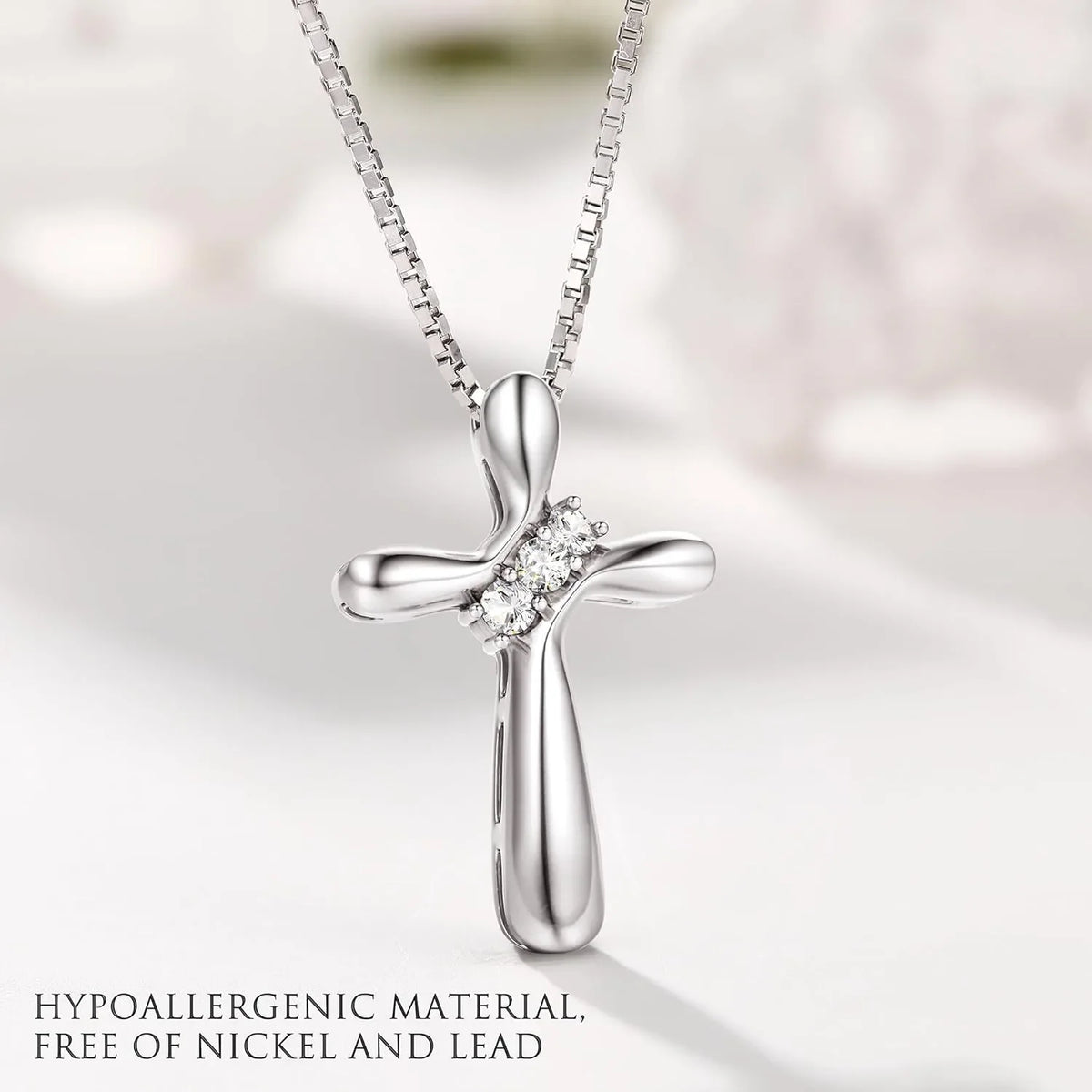 925 Sterling Silver Cross Necklace for Women | Cubic Zirconia Cross Pendant with 18" Box Chain | Christian Faith Jewelry Gift for Women