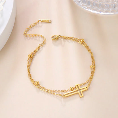 Fashion Women's Jewelry Cross Pendant Bracelets Stainless Steel Double Layer Chain Bracelets for Men Women Trend Gift - Blessings is Here