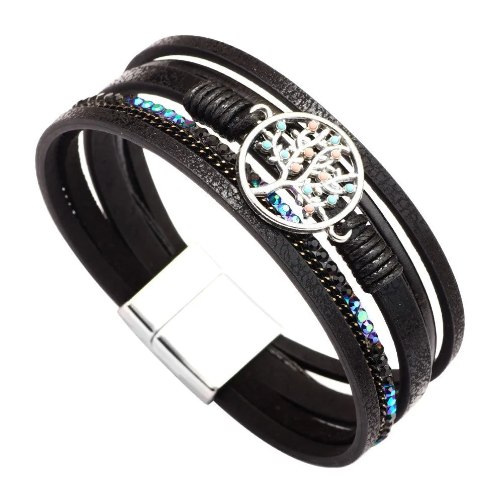Blessed Cross PU Leather Bracelet – Bohemian Christian Rhinestone Wrap Bracelet for Women | Vintage Faith Jewelry Gift | Blessings Is Here