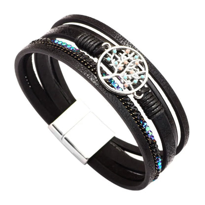 Blessed Cross PU Leather Bracelet – Bohemian Christian Rhinestone Wrap Bracelet for Women | Vintage Faith Jewelry Gift | Blessings Is Here