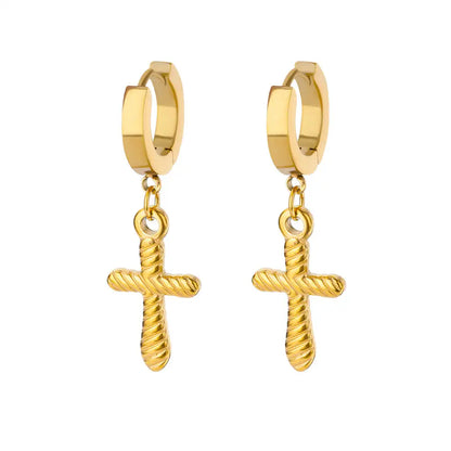 Stainless Steel Zircon Cross Dangle Christian Earrings