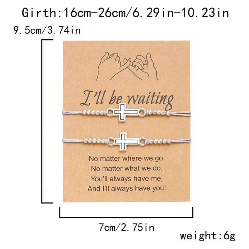 2Pcs/Set New Simple Cross Braided Bracelet for Women Men Handmade Adjustable Friendship Couple Bracelet Christian Prayer Jewelry
