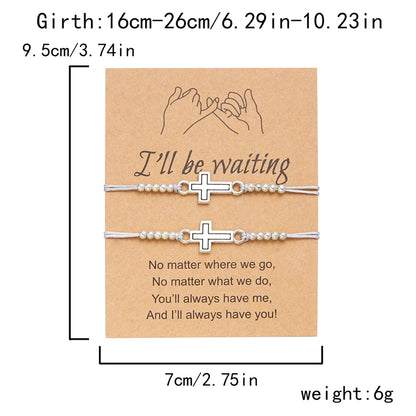2Pcs/Set New Simple Cross Braided Bracelet for Women Men Handmade Adjustable Friendship Couple Bracelet Christian Prayer Jewelry