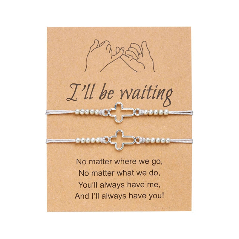 2Pcs/Set New Simple Cross Braided Bracelet for Women Men Handmade Adjustable Friendship Couple Bracelet Christian Prayer Jewelry