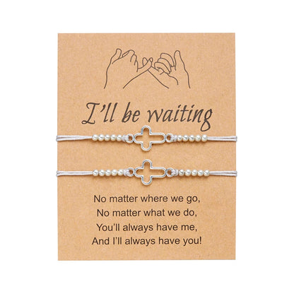 2Pcs/Set New Simple Cross Braided Bracelet for Women Men Handmade Adjustable Friendship Couple Bracelet Christian Prayer Jewelry