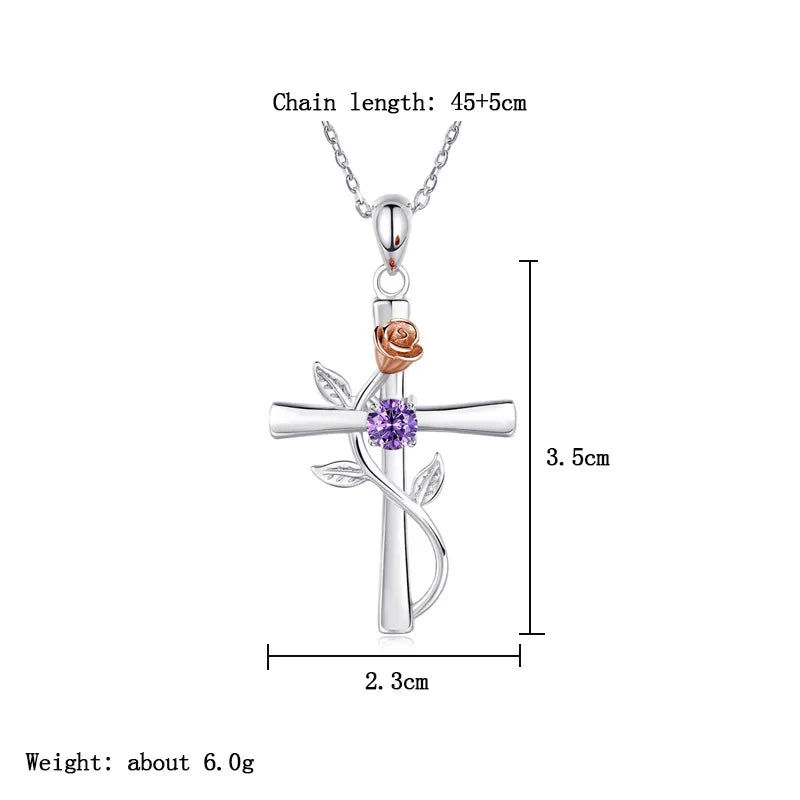 Exquisite Rose Cross Shaped Zircon Necklace for Women Fashion Flower Cross Pendant Clavicle Chain DIY Jewelry Accessories Gift