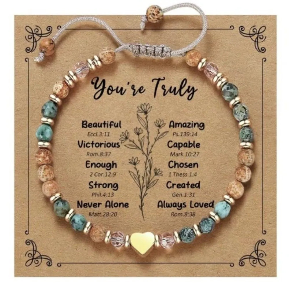 Inspirational Bead Bracelet Gift for Her | Handmade Wish Bracelet with Message Card | Motivational Boho Heart Bracelet