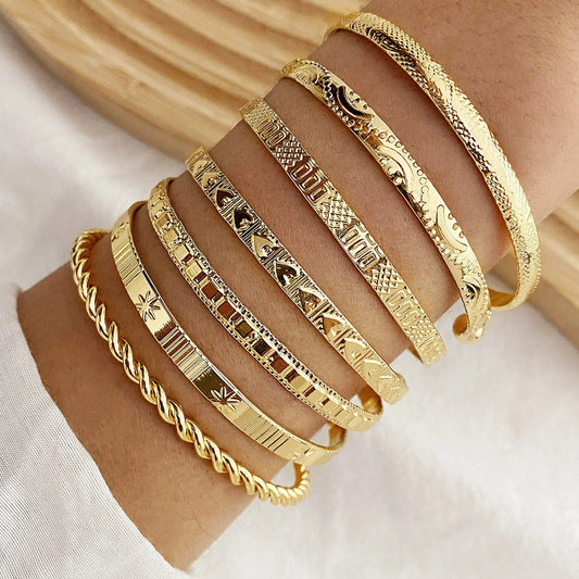 7-Piece Punk Gold Bracelet Set for Women