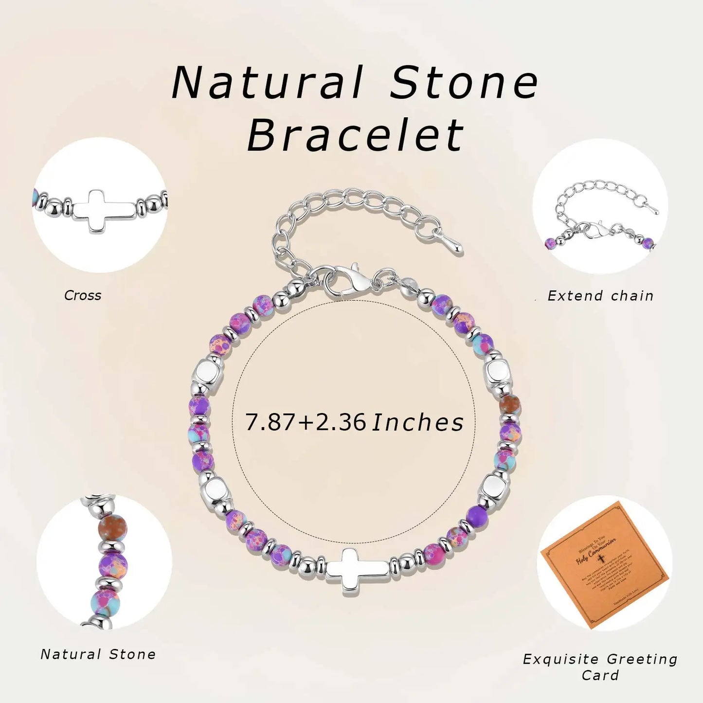Christian Baptism Religious Beaded Cross Bracelet for Women Pink Crystal Beads Chain Bracelets Christian Easter Jewelry Gift