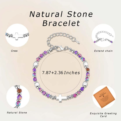 Christian Baptism Religious Beaded Cross Bracelet for Women Pink Crystal Beads Chain Bracelets Christian Easter Jewelry Gift