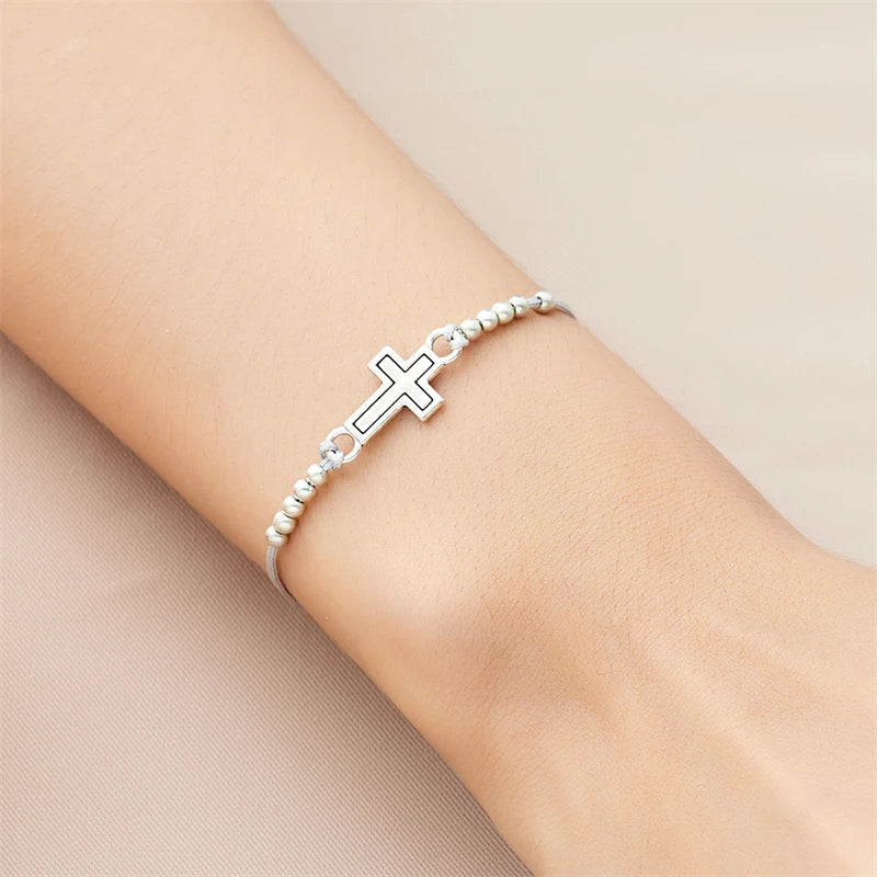 2Pcs/Set New Simple Cross Braided Bracelet for Women Men Handmade Adjustable Friendship Couple Bracelet Christian Prayer Jewelry