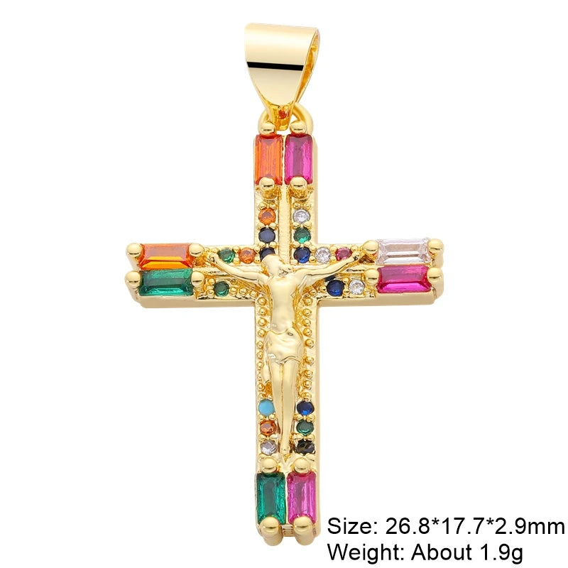 Juya Handmade 18K Real Gold Plated Cubic Zirconia Christian Cross Charms For DIY Rosary Religious Pendant Jewelry Making - Blessings is Here