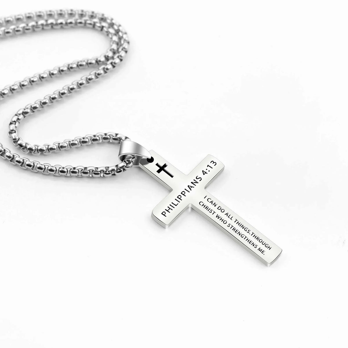 304L Stainless Steel Bible Verse Cross Necklace - Blessings is Here