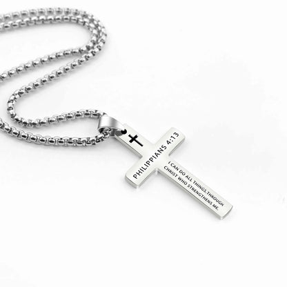 304L Stainless Steel Bible Verse Cross Necklace