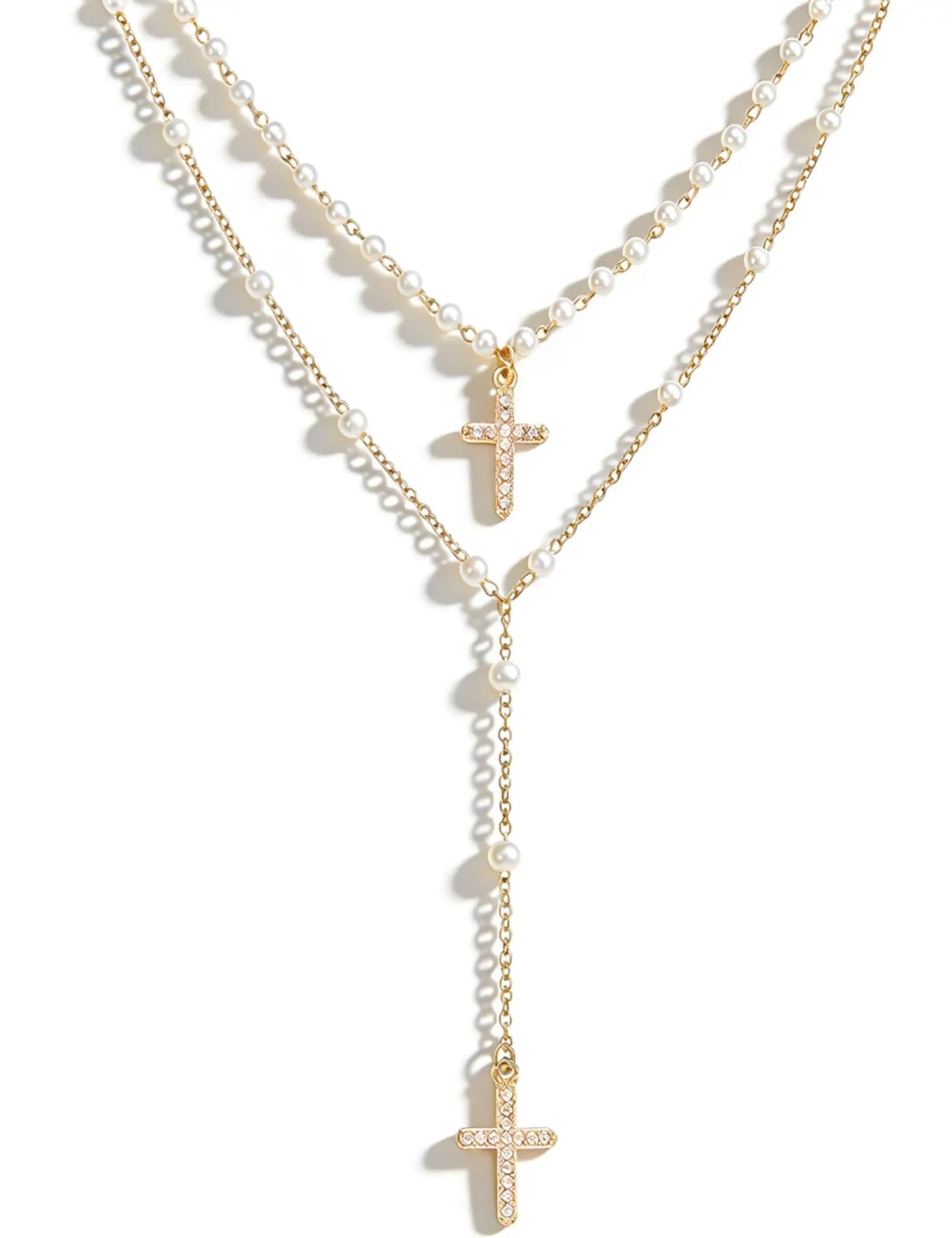 Layered Cross Necklaces for Women Trendy, Bohemian Bead Pearl Y Long Pendant Necklace Set, Vintage Rosary Necklace Adjustable