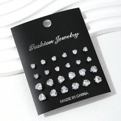 12-Pair Zirconia Stud Earring Set