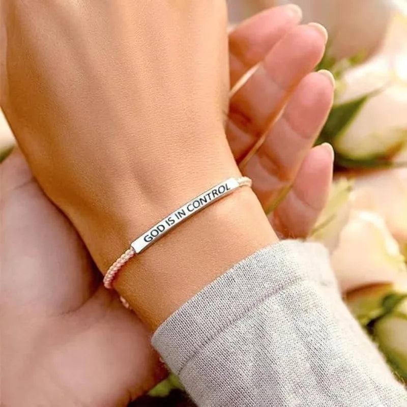God Is in Control Inspirational Bracelets for Women Men Stainless Steel Lettering Braided Bracelet Christmas Birthday Gifts