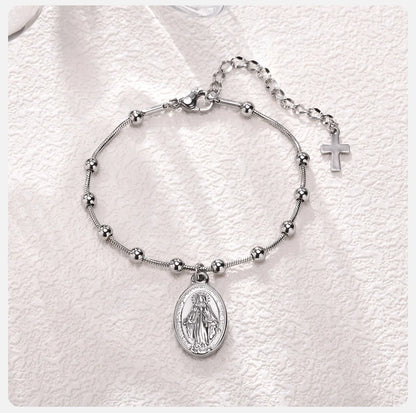 Cross & Virgin Mary Gold Rosary Bracelet