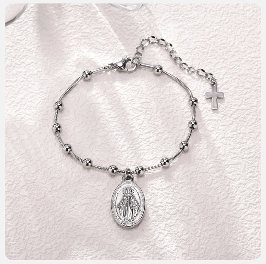 Cross & Virgin Mary Gold Rosary Bracelet