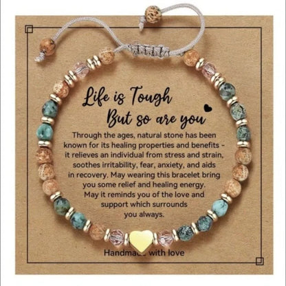 Inspirational Bead Bracelet Gift for Her | Handmade Wish Bracelet with Message Card | Motivational Boho Heart Bracelet
