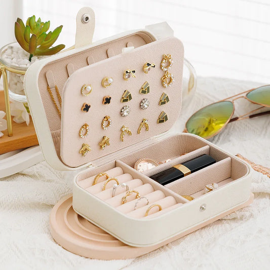 Portable Leather Travel Jewelry Organizer Box for Women
