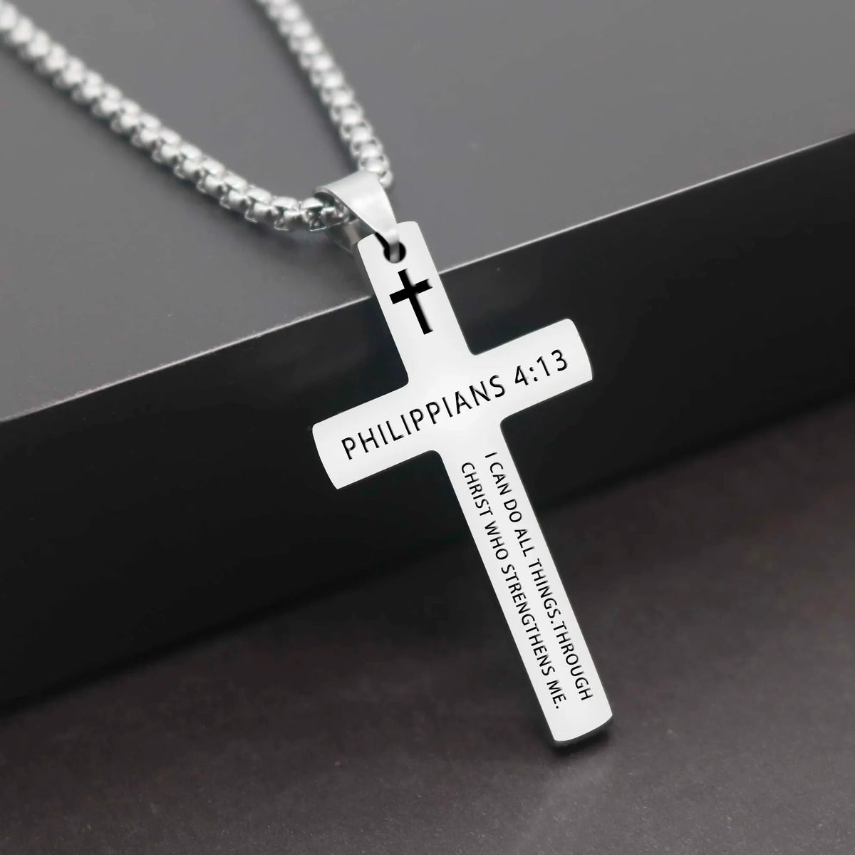 304L Stainless Steel Bible Verse Cross Necklace - Blessings is Here